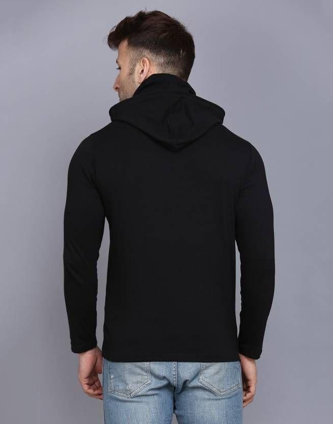 Denzolee Solid Hooded T-Shirt With Mask For Men's