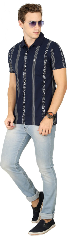 Men's Blended Pure Cotton Printed Polo Collar T-Shirt