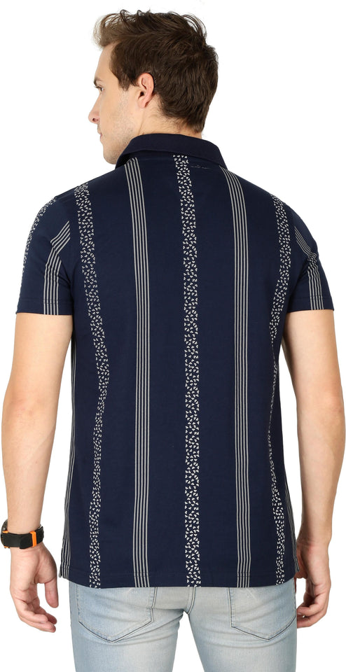 Men's Blended Pure Cotton Printed Polo Collar T-Shirt